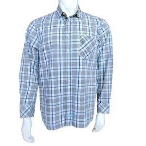 English Laundry Mens Large Blue Plaid Button Down Shirt Long Sleeve Cotton L